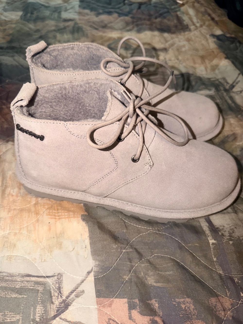 BearPaw Women's Lace-Up Suede Ankle Boots in Taupe